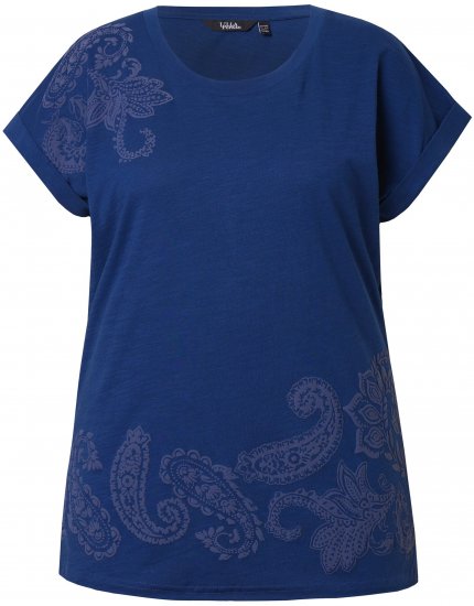 Ulla Popken Textured Paisley Motif Cap Sleeve Tee Navy - Tricouri imprimate pentru femei - 