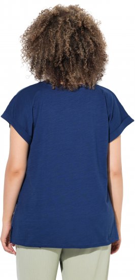 Ulla Popken Textured Paisley Motif Cap Sleeve Tee Navy - Tricouri imprimate pentru femei - 