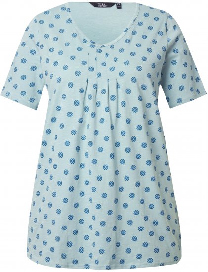 Ulla Popken Tile Print Short Sleeve Pleated Tee Light Moss Green - Tricouri imprimate pentru femei - 