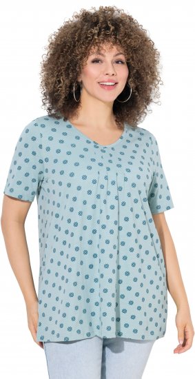 Ulla Popken Tile Print Short Sleeve Pleated Tee Light Moss Green - Tricouri imprimate pentru femei - 