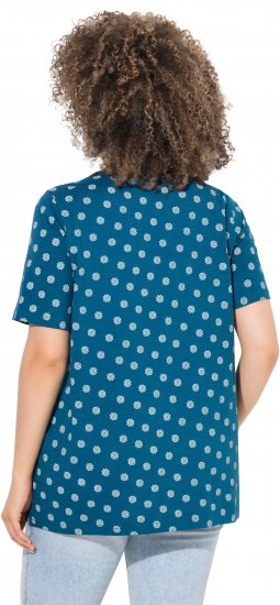 Ulla Popken Tile Print Short Sleeve Pleated Tee Teal - Tricouri imprimate pentru femei - 