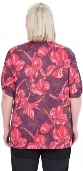 Ulla Popken Quick Drying Flower Print Short Sleeve Tee Dark Cherry - Tricouri imprimate pentru femei - 