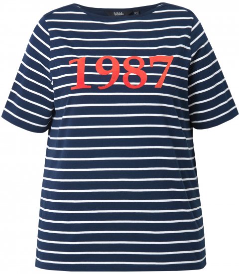 Ulla Popken Striped 1987 Boat Neck Tee Navy Blue - Tricouri imprimate pentru femei - 