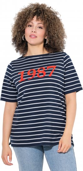 Ulla Popken Striped 1987 Boat Neck Tee Navy Blue - Tricouri imprimate pentru femei - 