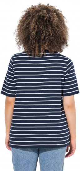Ulla Popken Striped 1987 Boat Neck Tee Navy Blue - Tricouri imprimate pentru femei - 