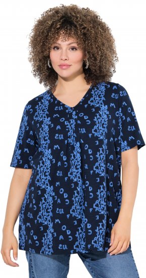 Ulla Popken Letter Print Short Sleeve Tee Navy - Tricouri imprimate pentru femei - 