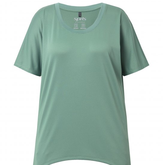 Ulla Popken Quick Drying Pointed Hem Stretch Fit Tee Ivy Green - Tricouri - 