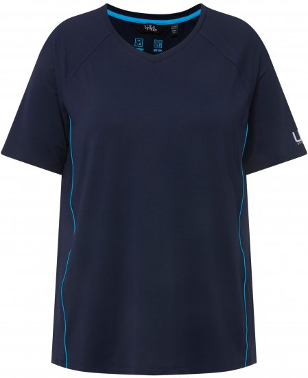 Ulla Popken Piping Accent Functional UVP 50+ Stretch Knit Top Navy Blue - Tricouri - 