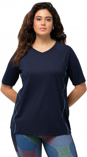 Ulla Popken Piping Accent Functional UVP 50+ Stretch Knit Top Navy Blue - Tricouri - 