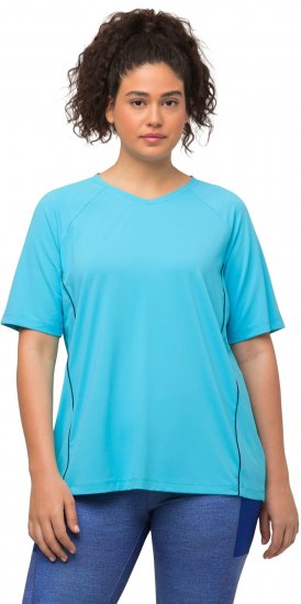 Ulla Popken Piping Accent Functional UVP 50+ Stretch Knit Top Bright Turquoise - Tricouri - 