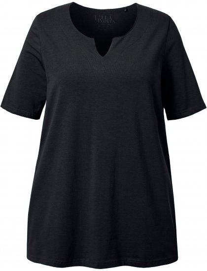 Ulla Popken Essential Notch Neck Stretch Tee Black - Tricouri - 