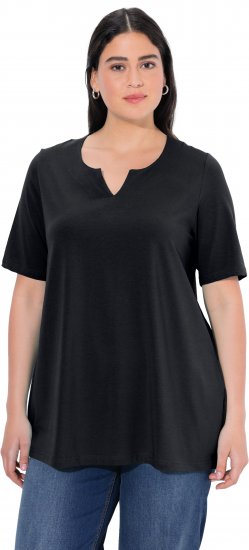 Ulla Popken Essential Notch Neck Stretch Tee Black - Tricouri - 