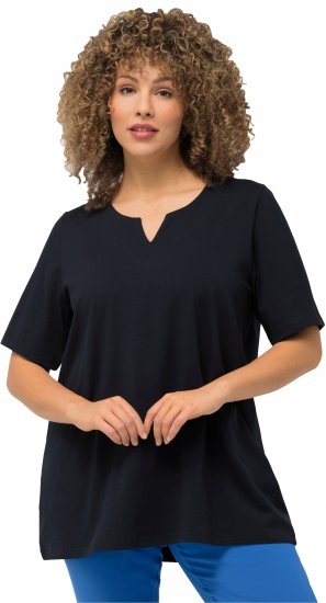 Ulla Popken Essential Notch Neck Stretch Tee Navy Blue - Tricouri - 