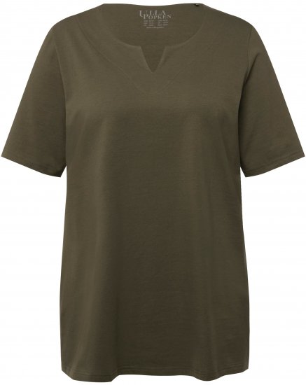 Ulla Popken Essential Notch Neck Stretch Tee Forest Green - Tricouri - 