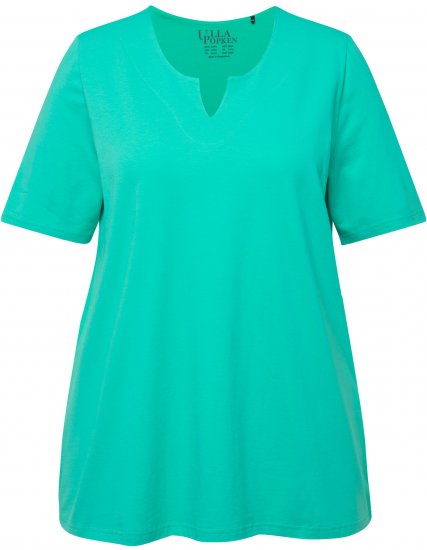Ulla Popken Essential Notch Neck Stretch Tee Turquoise Green - Ulla Popken - 
