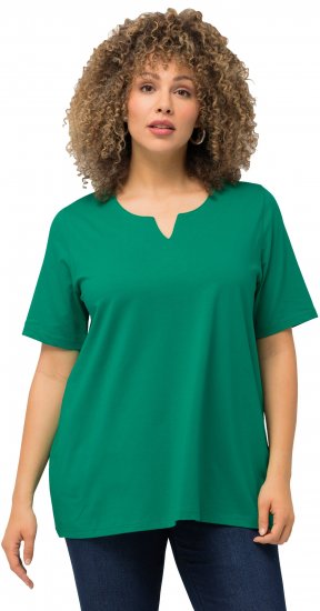 Ulla Popken Essential Notch Neck Stretch Tee Emerald Green - Tricouri - 