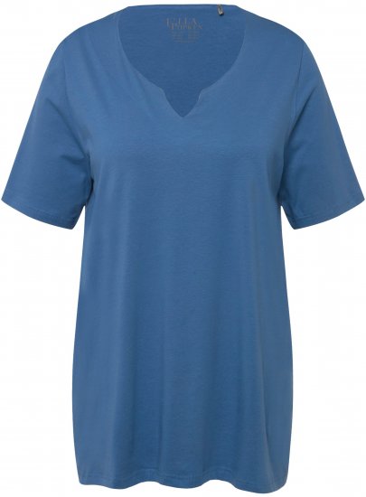 Ulla Popken Essential Notch Neck Stretch Tee Denim Blue - Tricouri - 