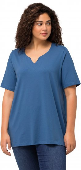 Ulla Popken Essential Notch Neck Stretch Tee Denim Blue - Tricouri - 