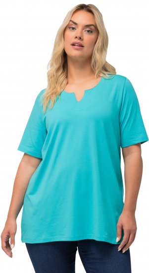Ulla Popken Essential Notch Neck Stretch Tee Deep Aqua - Tricouri - 