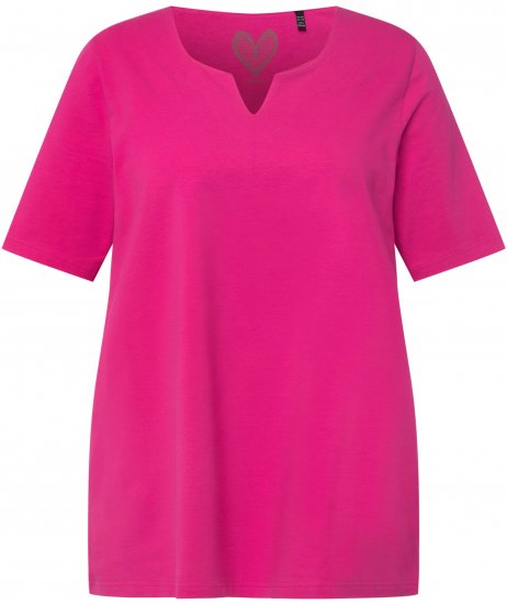 Ulla Popken Essential Notch Neck Stretch Tee Fuchsia Pink - Tricouri - 