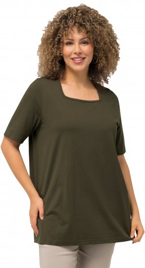 Ulla Popken Essential Square Neck Stretch Tee Forest Green - Tricouri - 
