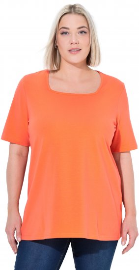 Ulla Popken Essential Square Neck Stretch Tee Coral Pink - Tricouri - 