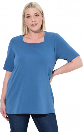 Ulla Popken Essential Square Neck Stretch Tee Denim Blue - Tricouri - 