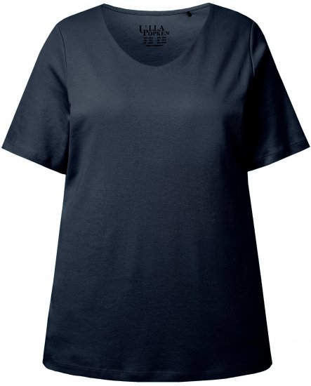 Ulla Popken Double Layer Rounded V-Neck Slim Fit Tee Navy Blue - Tricouri - 
