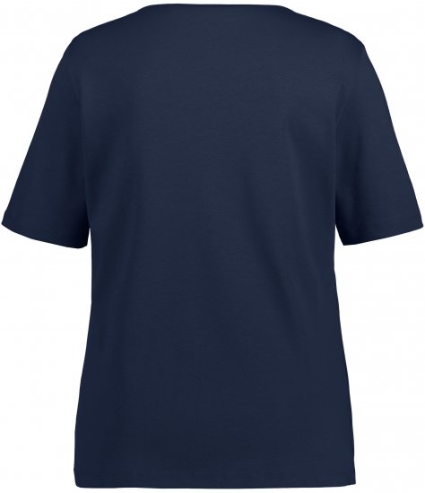 Ulla Popken Double Layer Rounded V-Neck Slim Fit Tee Navy Blue - Tricouri - 