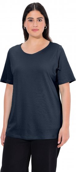 Ulla Popken Double Layer Rounded V-Neck Slim Fit Tee Navy Blue - Tricouri - 