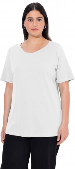 Ulla Popken Double Layer Rounded V-Neck Slim Fit Tee Snow White - Tricouri - 