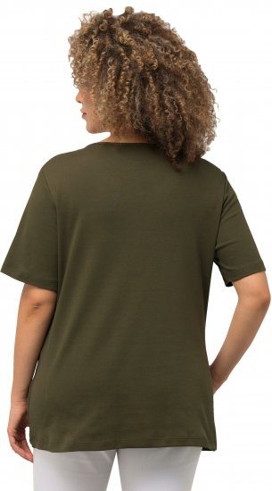 Ulla Popken Double Layer Rounded V-Neck Slim Fit Tee Forest Green - Tricouri - 