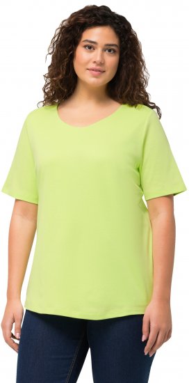 Ulla Popken Double Layer Rounded V-Neck Slim Fit Tee Lime Green - Tricouri - 