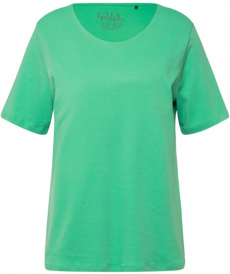 Ulla Popken Double Layer Rounded V-Neck Slim Fit Tee Spring Green - Ulla Popken - 