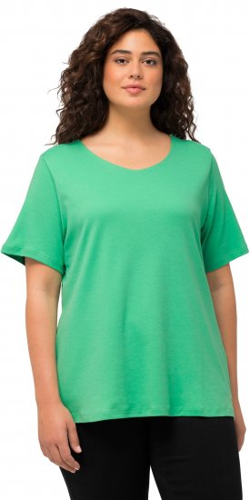 Ulla Popken Double Layer Rounded V-Neck Slim Fit Tee Spring Green - Ulla Popken - 