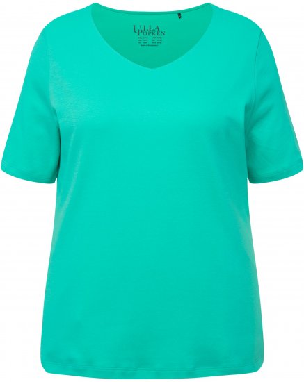 Ulla Popken Double Layer Rounded V-Neck Slim Fit Tee Turquioise Green - Tricouri - 
