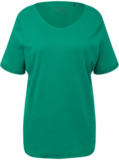 Ulla Popken Double Layer Rounded V-Neck Slim Fit Tee Emerald - Tricouri - 