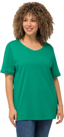 Ulla Popken Double Layer Rounded V-Neck Slim Fit Tee Emerald - Tricouri - 