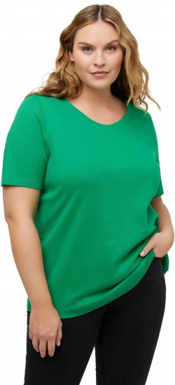 Ulla Popken Double Layer Rounded V-Neck Slim Fit Tee Green Emerald - Tricouri - 
