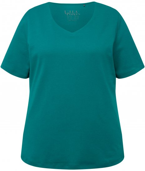 Ulla Popken Double Layer Rounded V-Neck Slim Fit Tee Dark Emerald - Tricouri - 