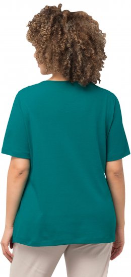 Ulla Popken Double Layer Rounded V-Neck Slim Fit Tee Dark Emerald - Tricouri - 