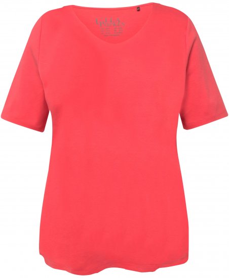 Ulla Popken Double Layer Rounded V-Neck Slim Fit Tee Dark Coral - Tricouri - 