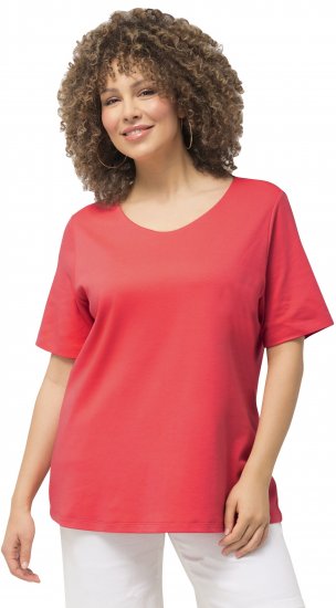Ulla Popken Double Layer Rounded V-Neck Slim Fit Tee Dark Coral - Tricouri - 