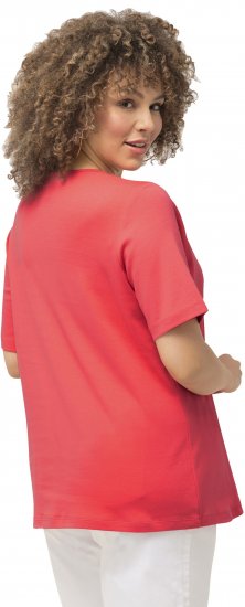 Ulla Popken Double Layer Rounded V-Neck Slim Fit Tee Dark Coral - Tricouri - 
