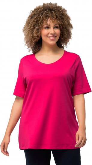 Ulla Popken Double Layer Rounded V-Neck Slim Fit Tee Magenta Pink - Tricouri - 