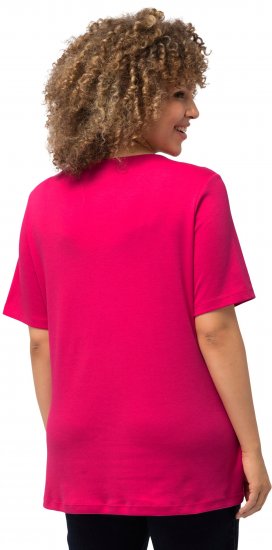 Ulla Popken Double Layer Rounded V-Neck Slim Fit Tee Magenta Pink - Tricouri - 