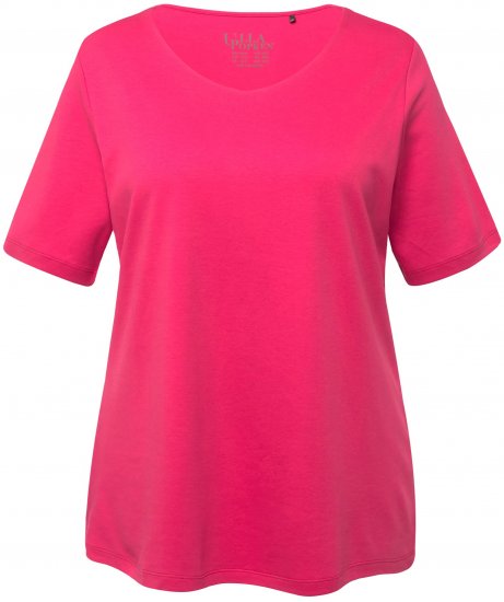 Ulla Popken Double Layer Rounded V-Neck Slim Fit Tee Dark Pink - Tricouri - 