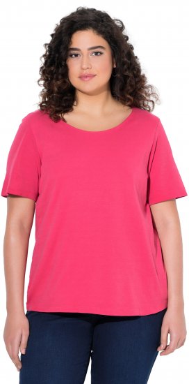 Ulla Popken Double Layer Rounded V-Neck Slim Fit Tee Dark Pink - Tricouri - 