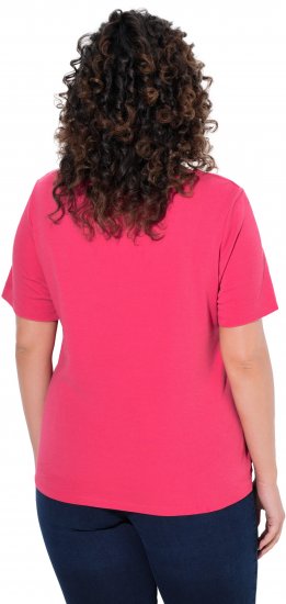 Ulla Popken Double Layer Rounded V-Neck Slim Fit Tee Dark Pink - Tricouri - 