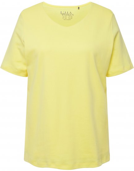 Ulla Popken Double Layer Rounded V-Neck Slim Fit Tee Lemon Yellow - Tricouri - 
